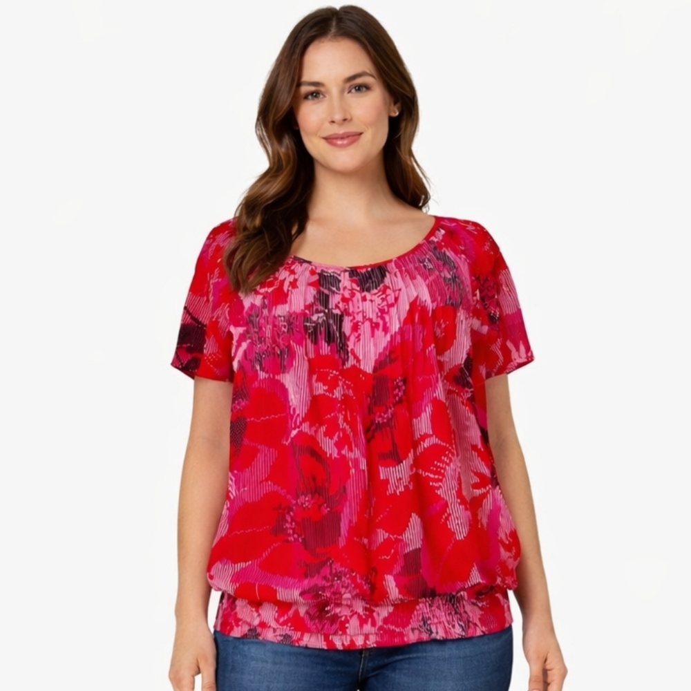 Calvin Kline Red Floral 2-Piece Blouse‎ + Cami Women's Small